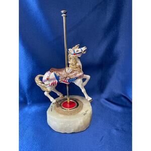 Ron Lee Red White and Blue Marble 
Base Carousel Horse 1990 Signed